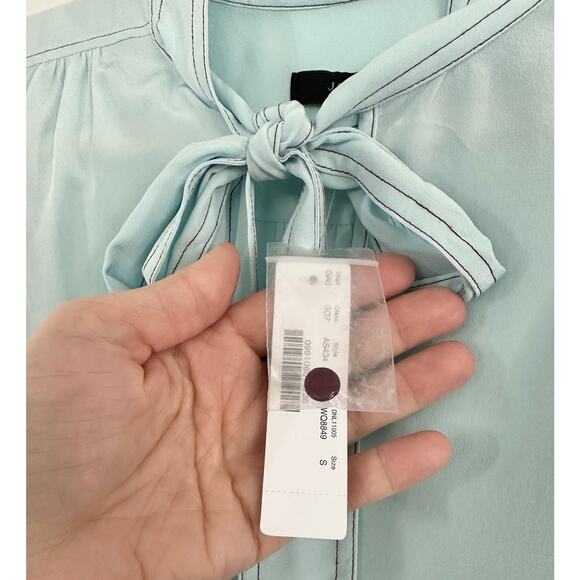 J. Crew 1940s Chic Aqua Burgundy Blouse Tie Neck Top Work Church Wedding Retro - Picture 10 of 11